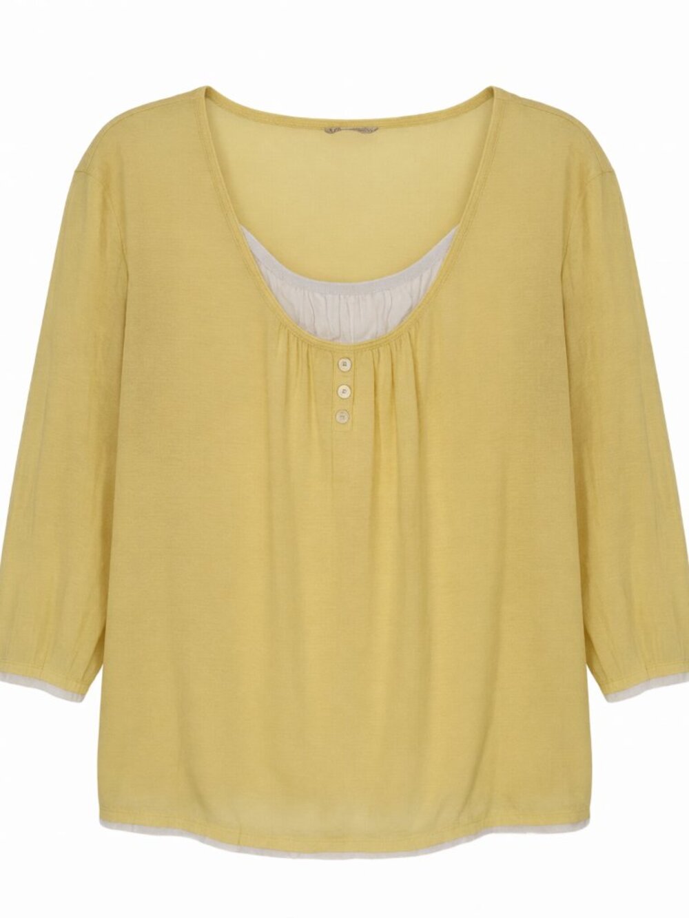 Yellow White Women's Yellow Button Detail Top - Women’s M